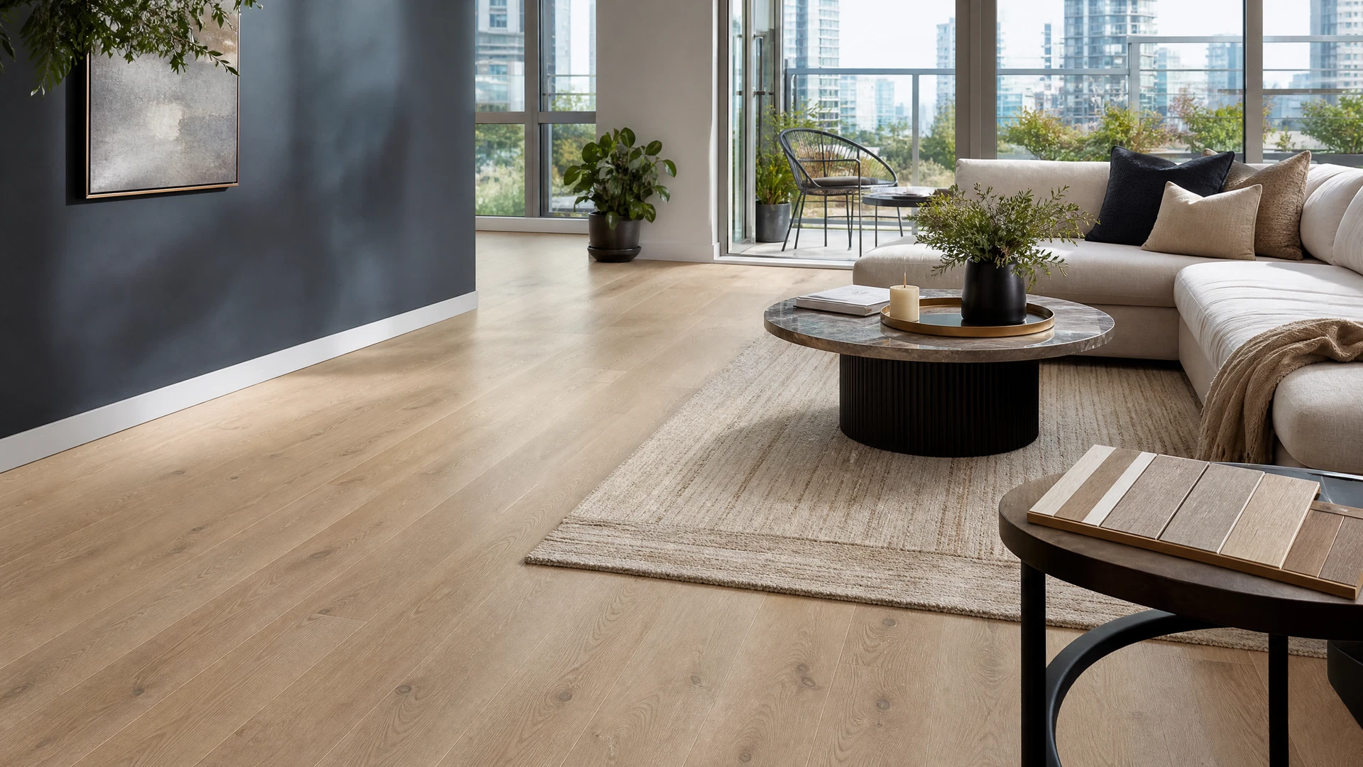 Durable flooring in a bright Metro Vancouver condo living room