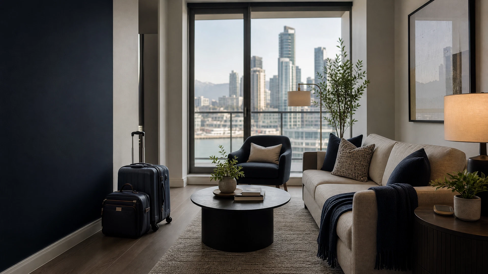 Furnished Vancouver condo living room for a long-term rental