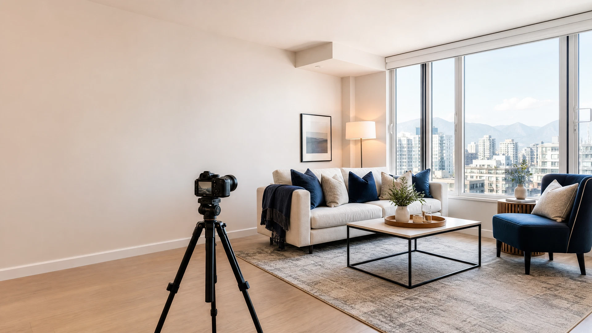 Professionally staged Vancouver rental living room for listing photography
