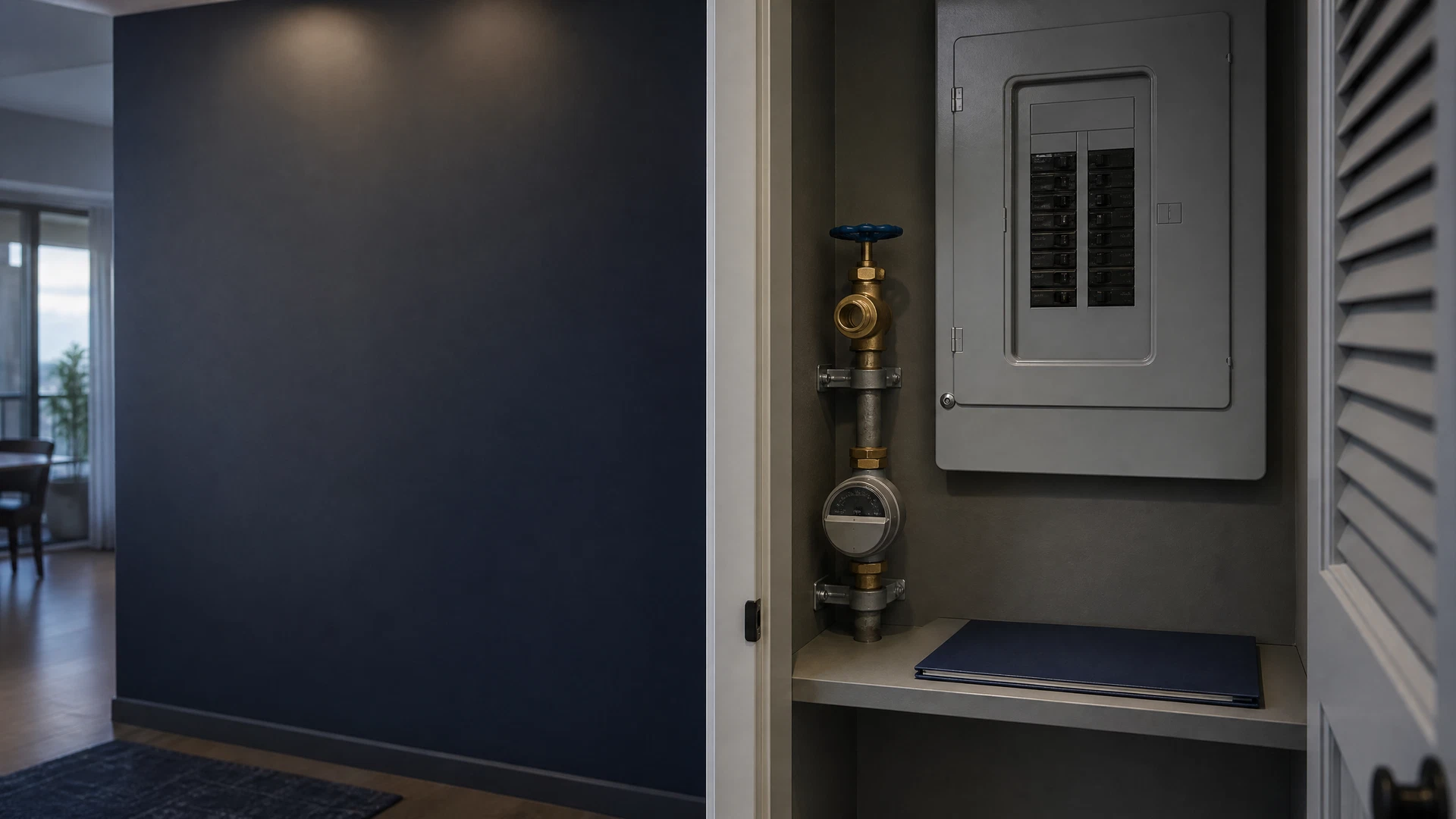 Well-organized condo utility closet for rental maintenance